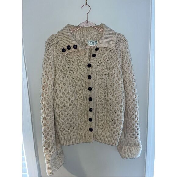 Tara Fashion Irish Wool Fisherman Knit Cardigan Medium - Picture 1 of 4